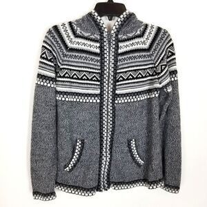 The Alpaca Connection Women Alpaca Blend Cardigan Sz S Gray Hooded Fair Isle Zip